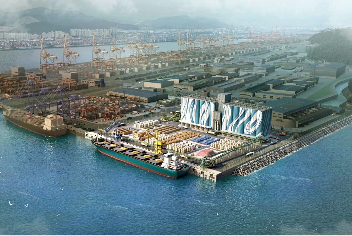 부산항 신항 양곡부두 사업 예상 조감도.(사진=한양)