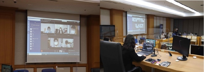 백령도를 대상으로 2022. 8. 30. 백령면사무소에 중계시설을 설치하여 영상증인신문 시연회 실시.(제공=대법원)