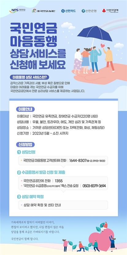 국민연금, 장애·유족연금 수급자 심리상담 지원 ‘마음 동행’ 사업 추진