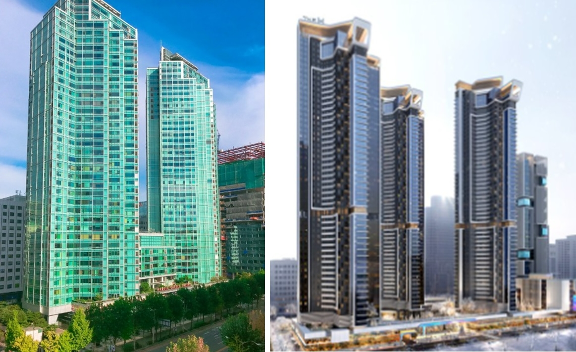 (좌)롯데캐슬 아이비와 (우)디에이치 여의도 퍼스트 투시도 비교.