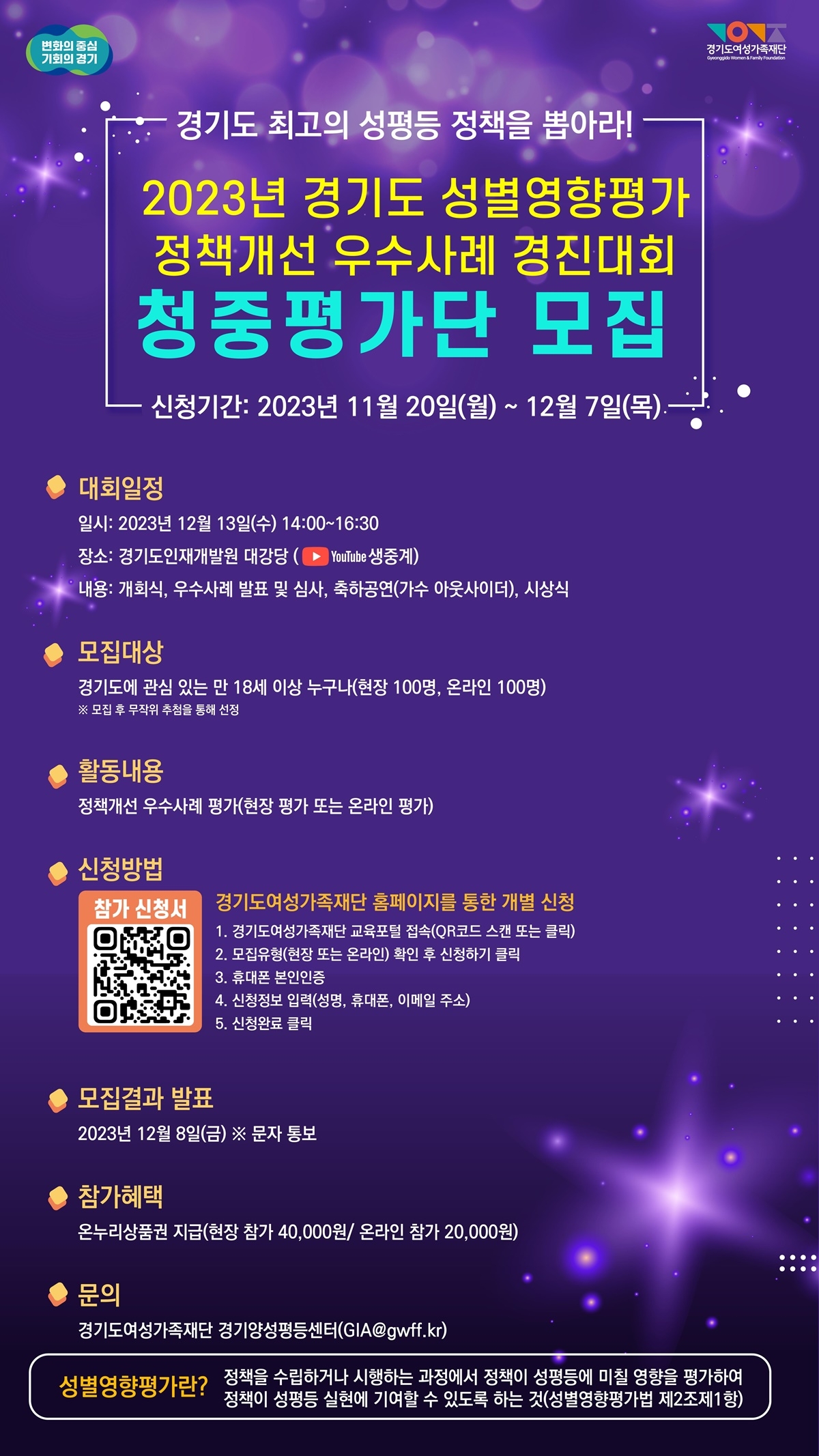 성별영향평가 정책개선 우수사례 경진대회 청중평가단 모집 안내