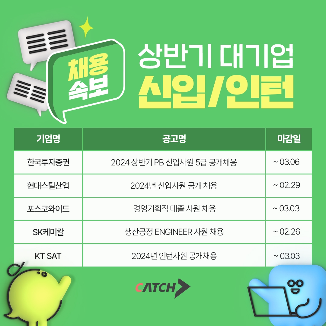 진학사 캐치, 대기업 신입/인턴 채용 시작