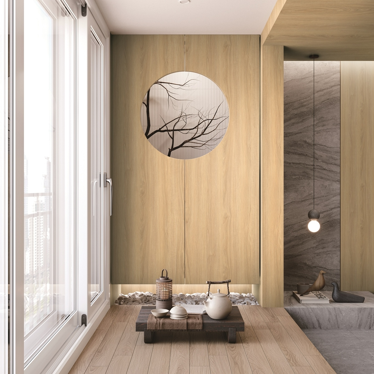 환경표지인증을 획득한 '베니프 - 우드 패턴'이 시공된 거실공간.(사진=LX하우시스)