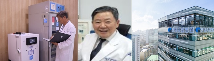 (사진왼쪽부터) 센텀종합병원 본관의 인체세포 등 보관실에서 강수만 수석연구원이 초저온냉동고를 비롯한 관련 시설을 점검하고 있다/박남철 병원장/센텀종합병원.(사진제공=센텀종합병원)