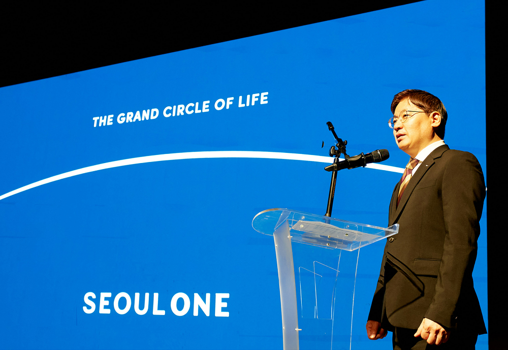 최익훈 HDC현대산업개발 대표이사가 서울원 프로젝트의 비전에 대해 설명을 하고 있다.(사진=HDC현대산업개발)