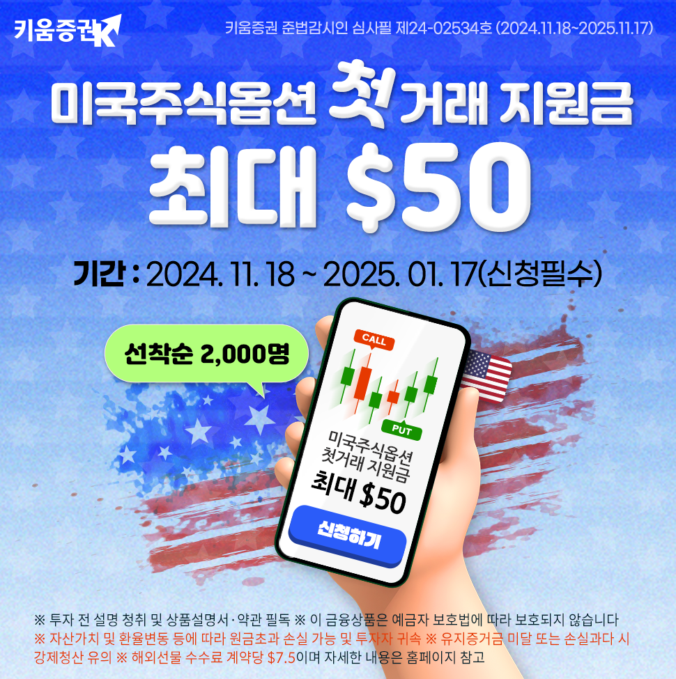 키움증권, 미국주식옵션 첫거래 지원 이벤트 실시