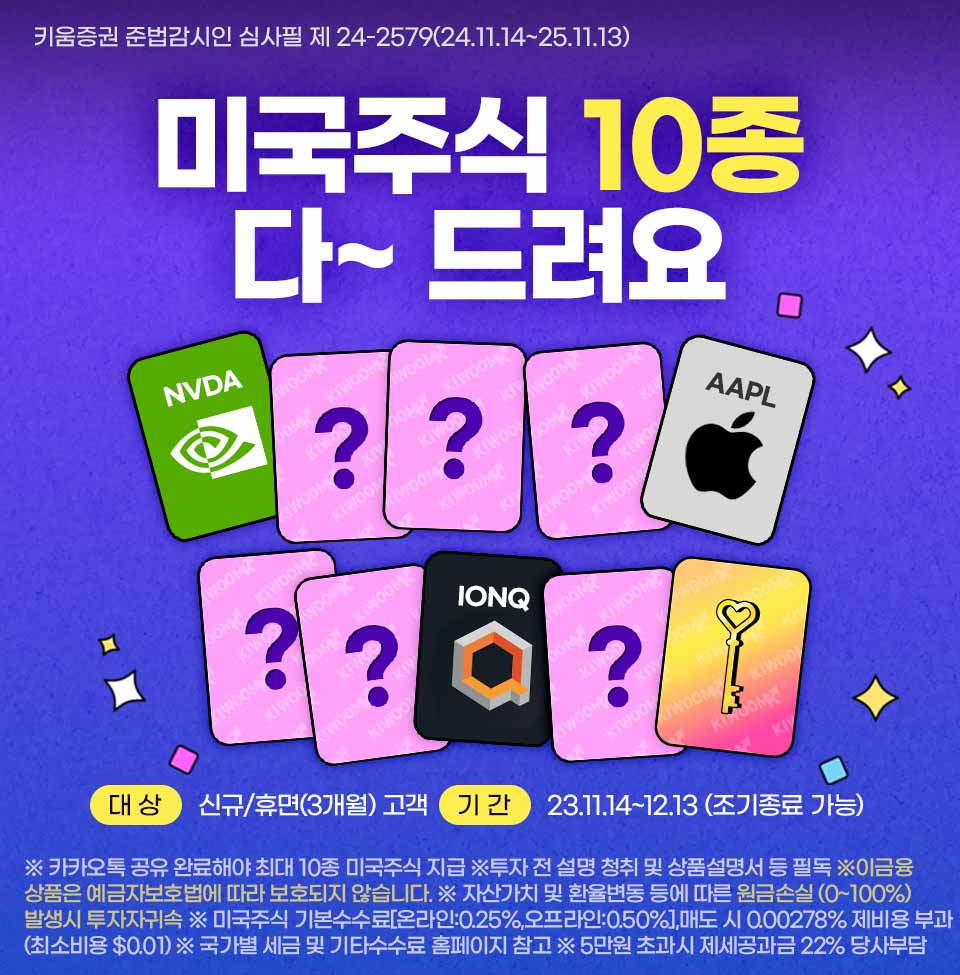 키움증권, 미국주식 당첨 이벤트 1주일 간 5만 명 신청