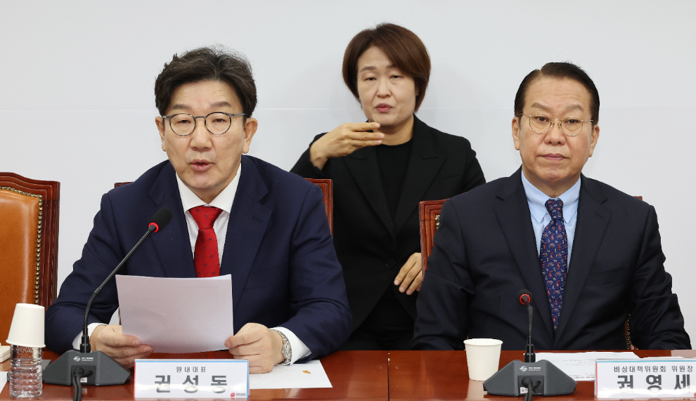 국민의힘 권성동 원내대표와 권영세 비상대책위원장(사진=연합뉴스)