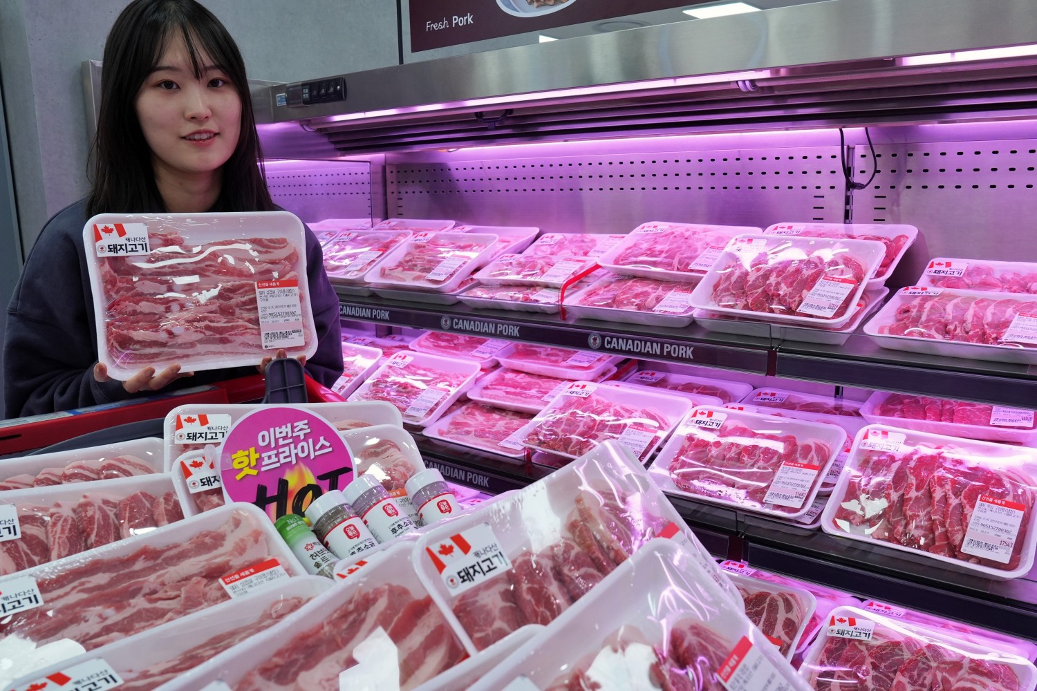 롯데마트, 캐나다/미국산 삼겹살,목심 890원 특가 판매