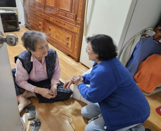 '우리동네 돌봄단'이 어르신 가정을 방문해 안부 확인을 하는 모습