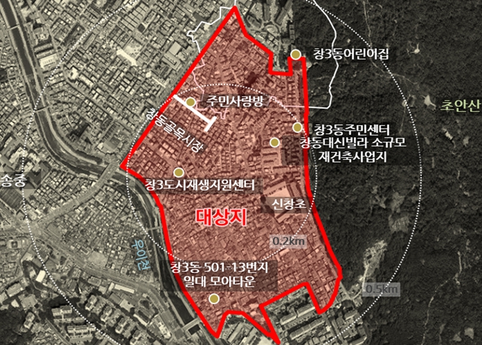 도봉구 창3동 도시재생활성화지역 위치도