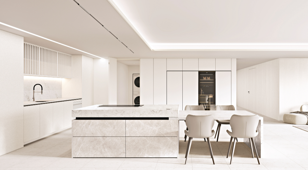 LX하우시스의 바이오 SMR(무광택 표면) 가구용 필름과 보드가 적용된 주방 공간.(사진=LX하우시스)