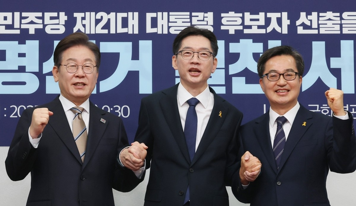 더불어민주당 이재명·김경수·김동연 대선 경선 후보(사진=연합뉴스)