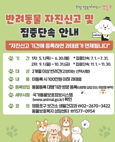 반려견 등록 자진신고 기간 운영 안내