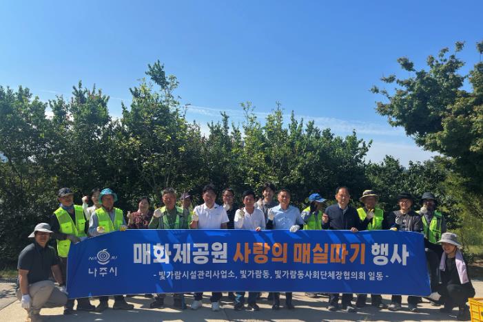 나주시가 빛가람동 매화제공원에서 수확한 매실을 지역 사회복지시설에 기탁했다.