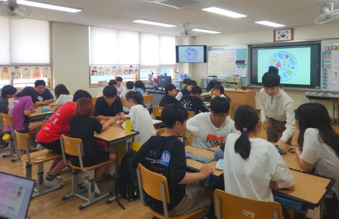 초등학교 고학년 대상 찾아가는 자원순환 교육 진행 모습