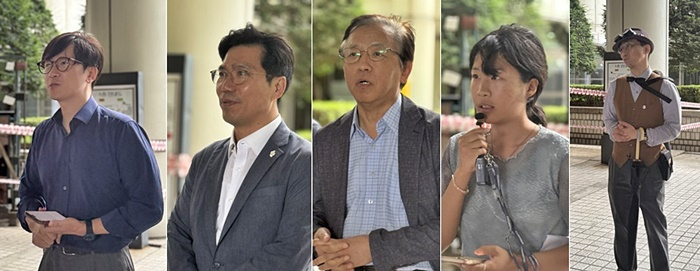 (사진왼쪽부터) 임재성 변호사, 김남주 변호사, 장완익 변호사, 정예은 활동가, 전홍식 관장.(사진제공=한베평화재단)