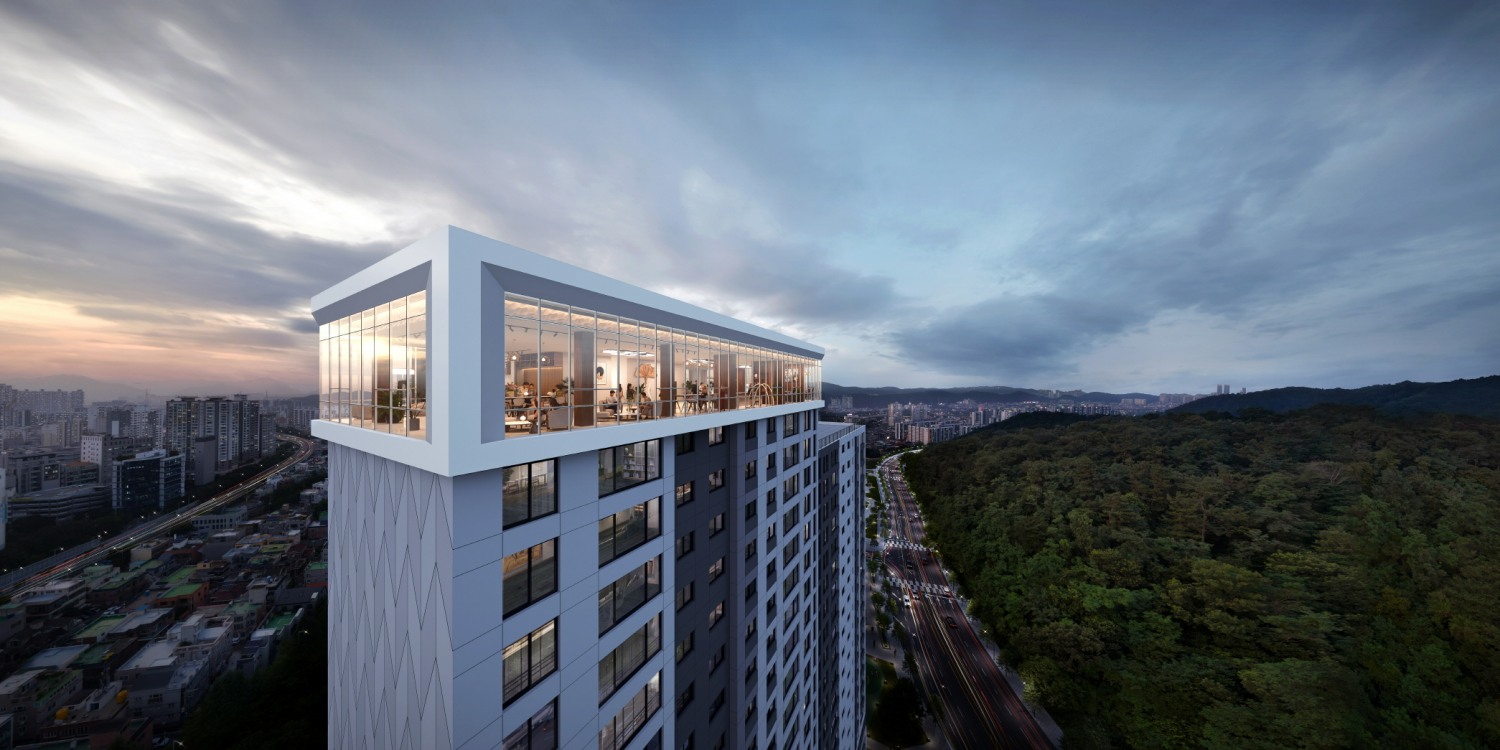 라운지를 바라보는 한화포레나 울산무거 투시도.(사진=한화 건설부문)