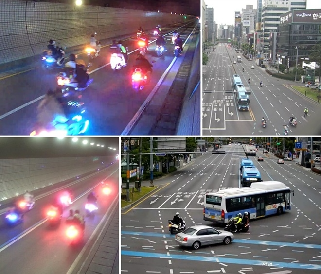 황령터널, 서면교차로, 백양터널 폭주모습.(사진제공=부산경찰청)