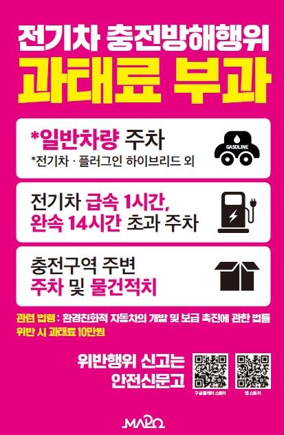 전기차 충전방해행위 단속 안내판