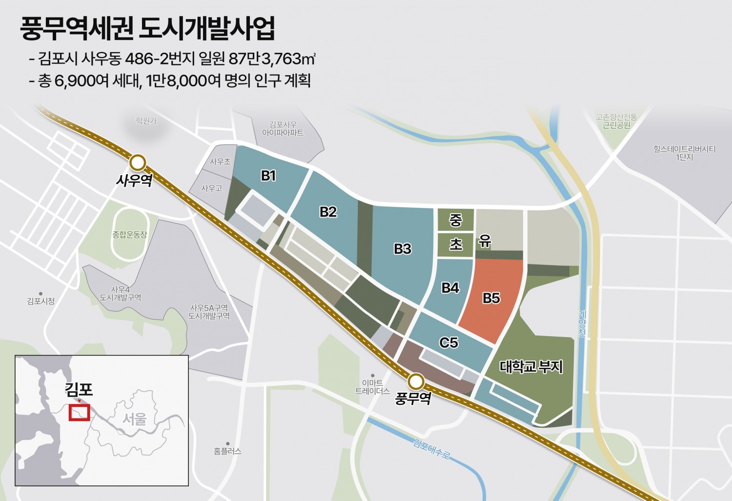 풍무역세권 일대 개발 지도