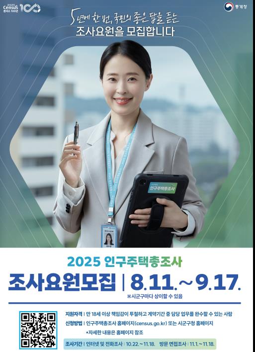 홍천군, 2025 인구주택총조사 조사요원(44명) 모집