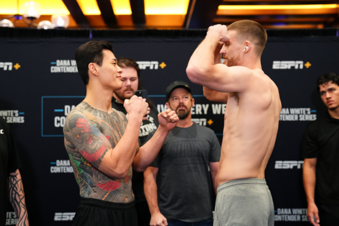 황인수 vs 맥코리 페이스 오프.(사진=UFC 한국 미디어 커뮤니케이션)