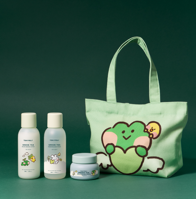 '미니니' 캐릭터 협업 그린티 수분 3종.(사진=토니모리)
