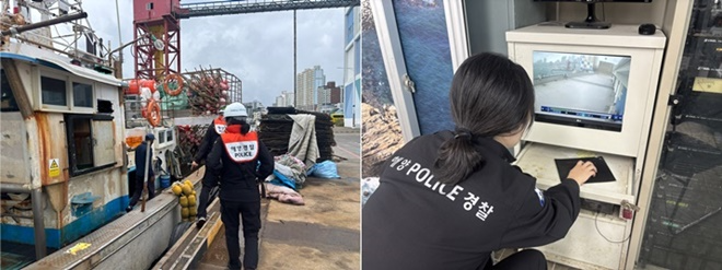 울산해경이 오염원인 규명을 위해 탐문조사와 함께 CCTV영상을 분석하고 있다.(사진제공=울산해경)