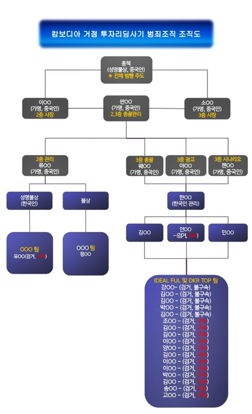 캄보디아 거점 투자리딩사기 범죄조직 조직도.(제공=대구경찰청)