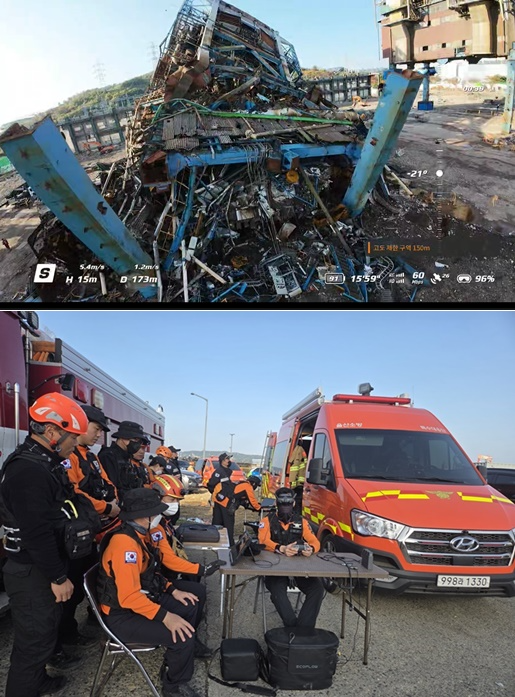 드론을 운용해 수색하고 있는 모습.(제공=울산소방본부)