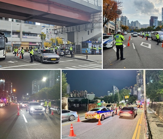 음주운전 집중단속.(사진위부터 시계방향)동래내성교차로/연산교로/동래구 온천동 한 도로/부산진 전포대로). (사진제공=부산경찰청)