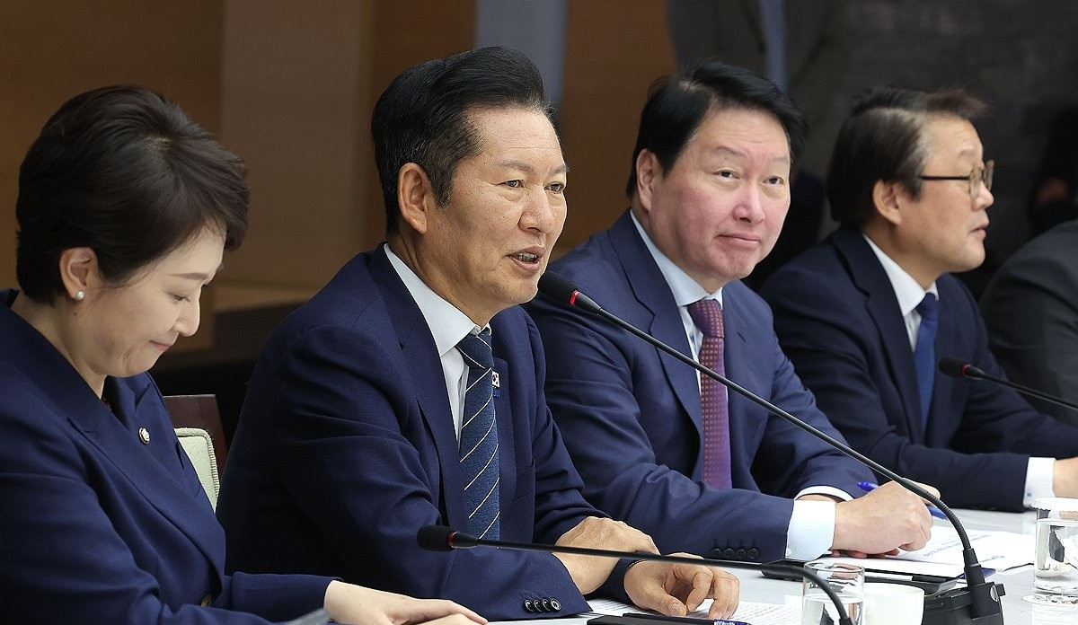 대한상의 간담회서 인사말하는 정청래 대표(사진=연합뉴스)