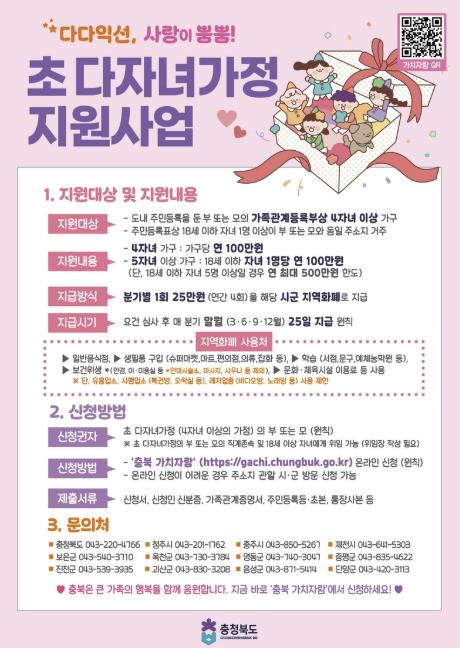 충주시,‘초(超)다자녀가정 지원사업’4자녀 가구까지 확대