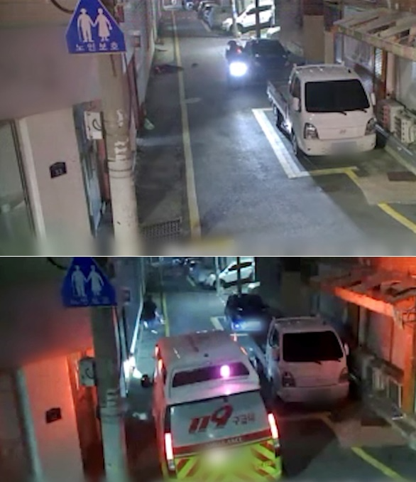 오토바이와 보행자 사고 후 구호조치 없이 도주/시민(신고자) 피해자 발견 후 119신고 등 구조.(제공=부산경찰청)