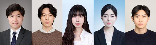 (왼쪽부터) 이우진 교수, 정승원 석사과정, 정지우 석사과정, 김현진 석사과정, 이윤석 석사과정. 사진=동국대