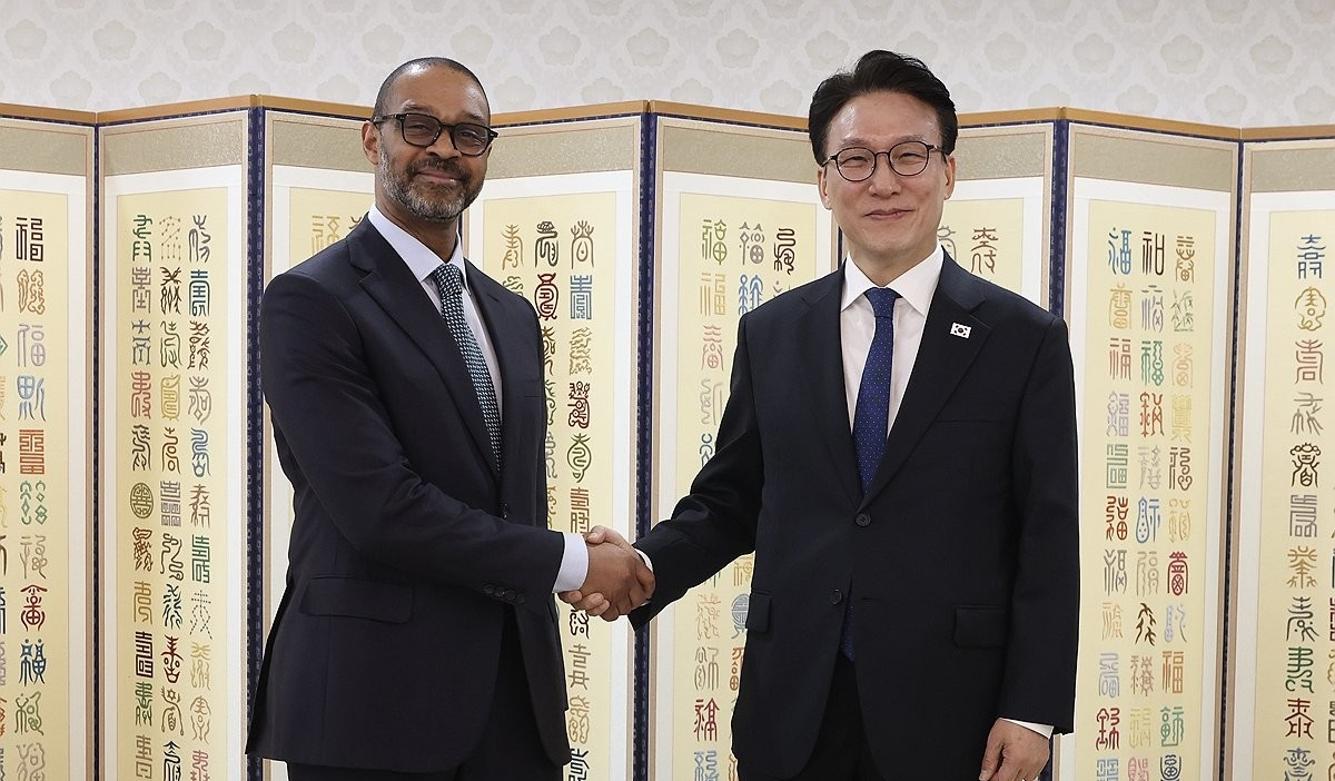 김민석 총리, 마이클 해리스 뉴욕증권거래소 부회장 접견(사진=연합뉴스)