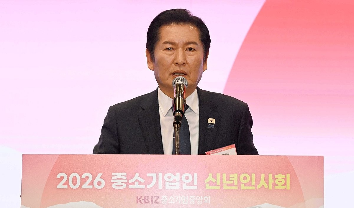 중소기업인 새해 인사말 하는 정청래 대표(사진=연합뉴스)