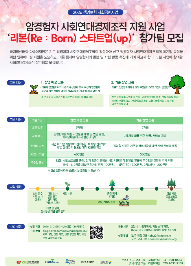 국립암센터-다솜이재단, 암 경험자 사회복귀 지원사업 추진