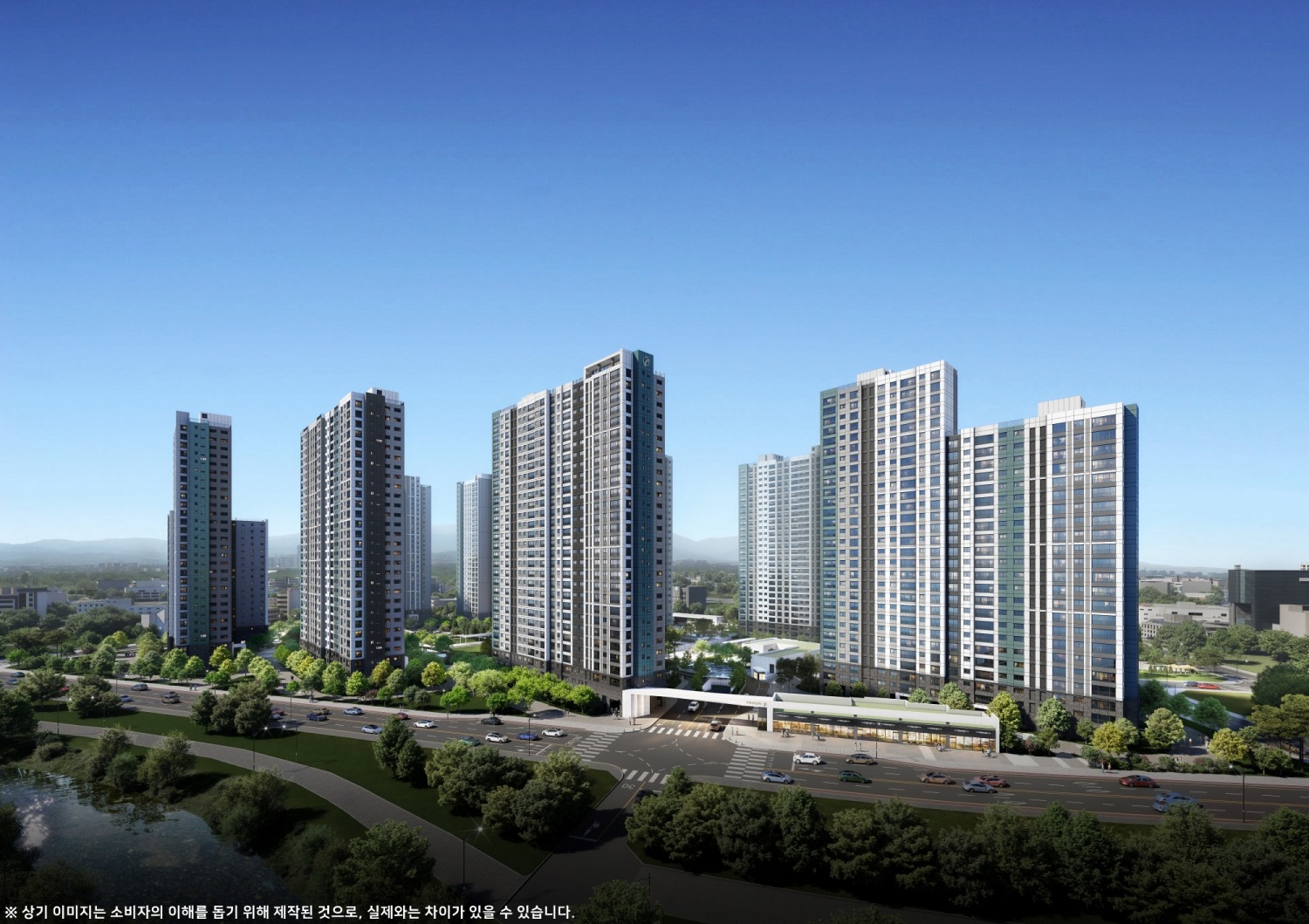 청주 푸르지오 씨엘리체 정면투시도.