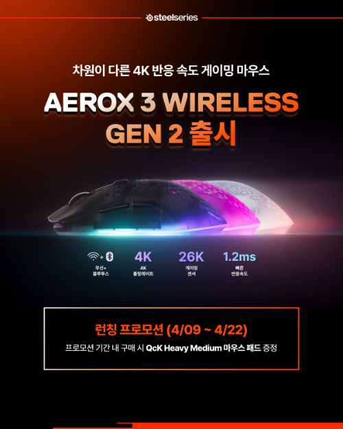 스틸시리즈 4K 폴링레이트 지원 무선 마우스 및 신규 마우스패드 선보여