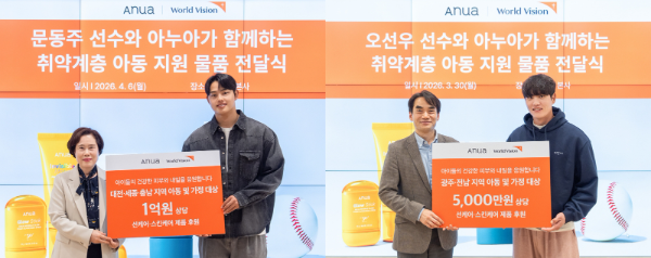 아누아, 문동주·오선우 선수와 1억 5천만 원 상당 제품 기부