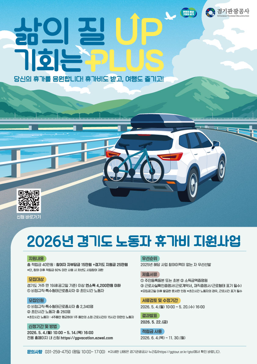경기도, 취약노동자 휴가비 지원 2,600명으로 확대 모집