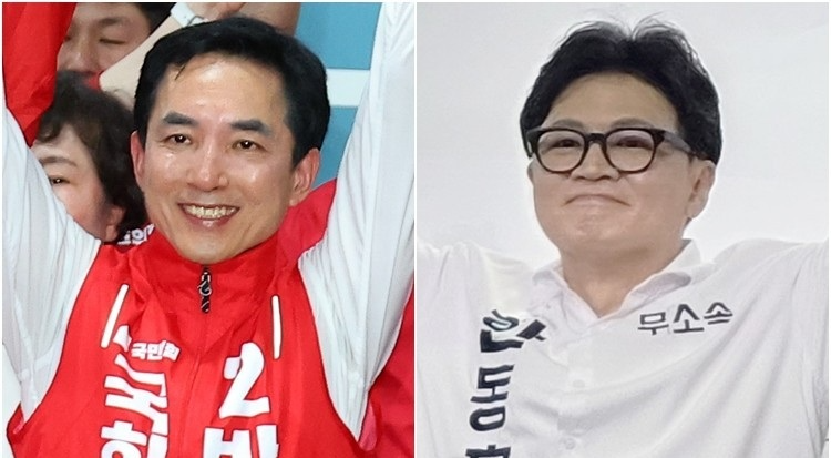 선거사무소 개소식 열고 선거전에 나선 박민식·한동훈 부산 북갑 보선 후보(사진=연합뉴스)