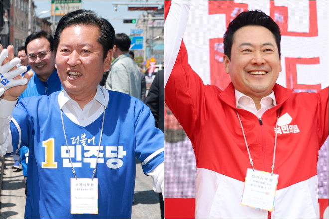 지원 유세 나선 정청래·장동혁 위원장. (사진=연합뉴스)