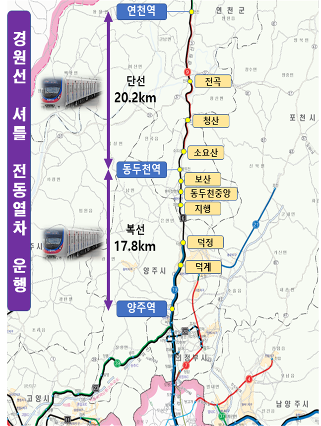 경원선 셔틀 전동열차 운행 노선도 사진=경기도 제공