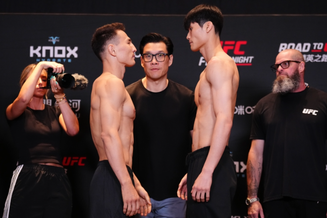 임관우 vs 아허장 아이리누얼 페이스오프. (사진= UFC 한국 미디어 커뮤니케이션)