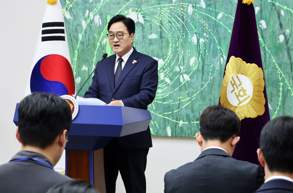 퇴임 기자회견 하는 우원식 국회의장(사진=연합뉴스)