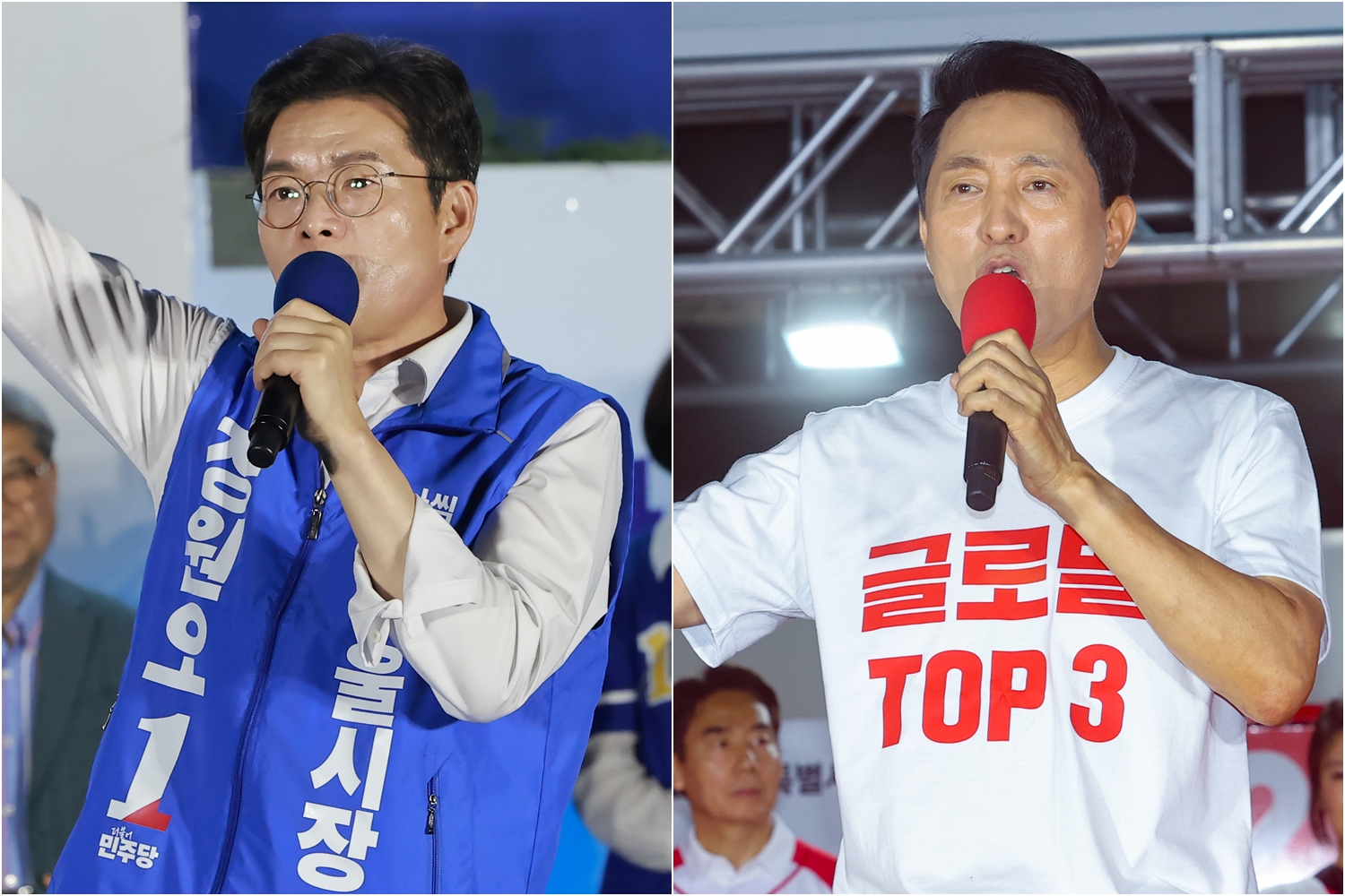 왼쪽부터 정원오, 오세훈 서울시장 후보. 사진=연합뉴스
