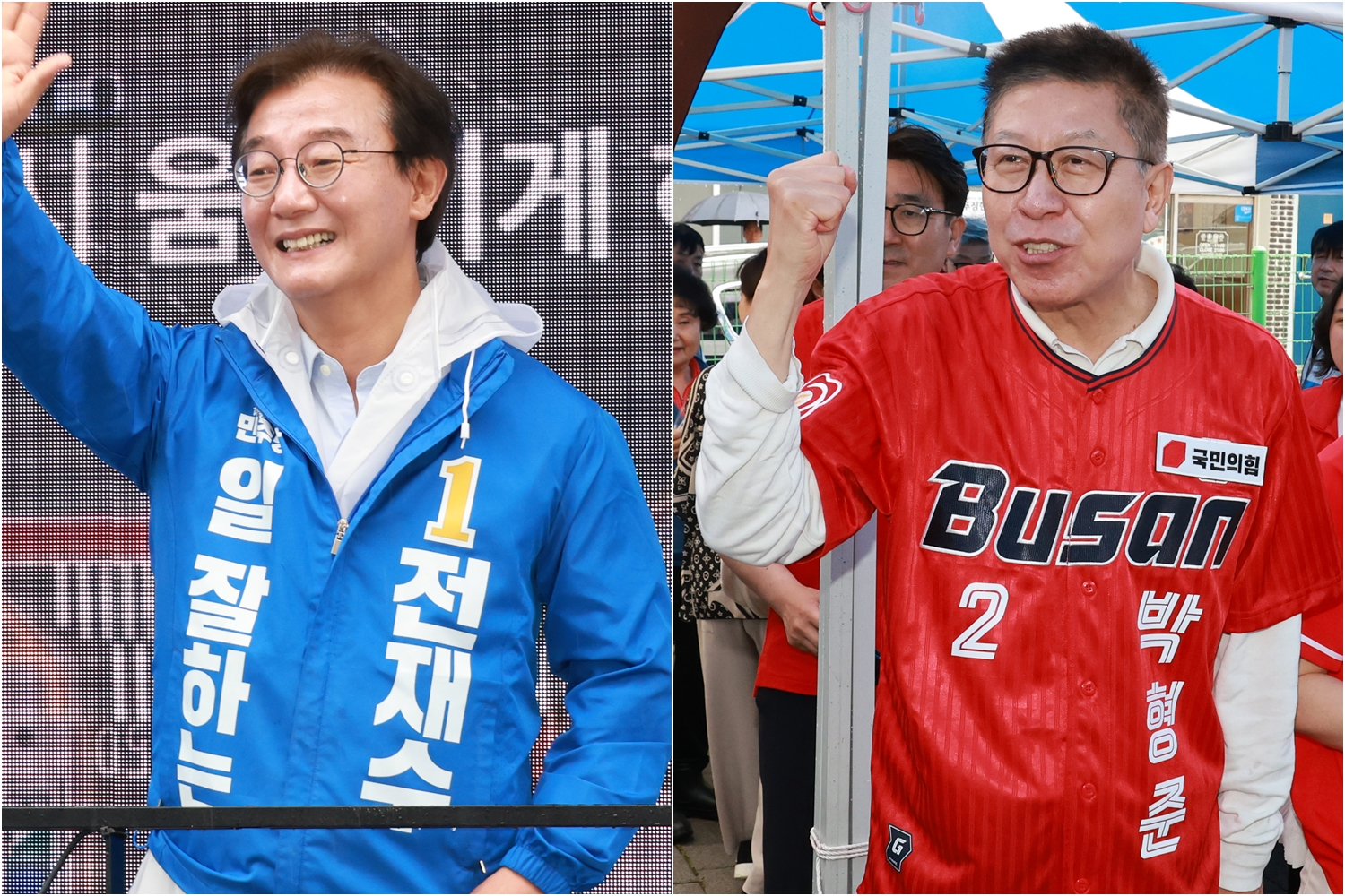 왼쪽부터 전재수, 박형준 부산시장 후보. 사진=연합뉴스